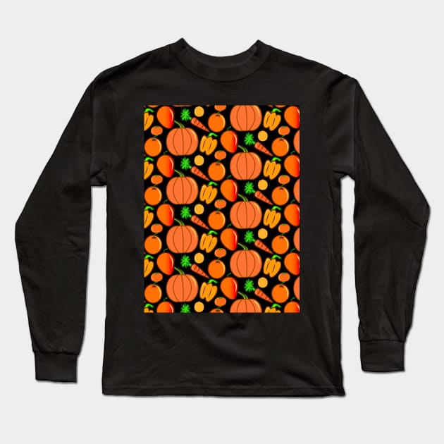 Orange Foods Pattern Long Sleeve T-Shirt by Fad-Artwork